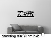 Muur sticker Afrika Dieren Girafen Wild Bomen Wandecoratie Raamsticker Woonkamer Kinderkamer Slaapkamer  Zwart 80x30 cm