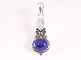 Bewerkte zilveren hanger met lapis lazuli en regenboog maansteen
