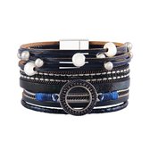 Sorprese - armband dames - leer - blauw - parel element - Bohemian - Boho - Ibiza - 19 cm - W - Moederdag - Cadeau