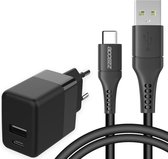 Accezz Oplader Inclusief USB-A naar USB-C Kabel - Lader Adapter 20 Watt - Snellader - Zwart