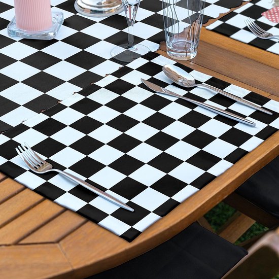 Zethome Placemat Katoen Placemat en Loper Set 5 Stuks Zwart Wit