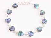 Hoogglans zilveren hartjes armband met abalone schelp