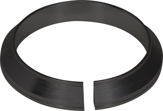 Bague de compression noire en aluminium avec un bord biseauté à 45° et une ouverture, pour fourches de 1⅛ pouce.
