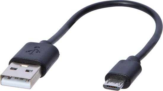 Zwarte USB-A naar Micro-USB kabel.