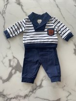 Baby kleding set | Babykleding jongens | Newborn kleding jongens | Kledingset 95% Katoen, 5% Spandex | Baby jongenssetje 2 delig wit met donkerblauw bestaat uit een longsleeve en e