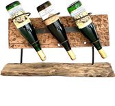 Wine Rack Straight 3 bottles 27 cm hoog - wijnrek - wijnhouder - sommelier - tropische houtsoort gedroogd - hout - decoratiefiguur - handgemaakt - interieur - accessoire - voor binnen - voor buiten - cadeau - geschenk - tuinfiguur - tuinbeeld