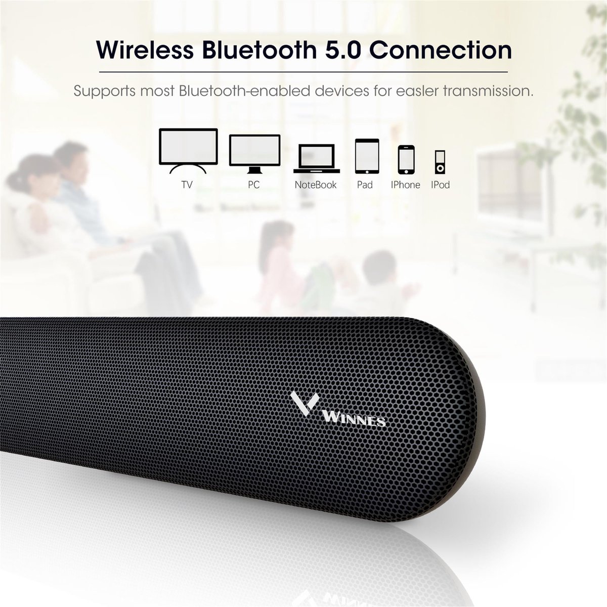 Afbeelding 2 van TV-soundbar met ingebouwde subwoofer Surround Sound, 60 W draadloze Bluetooth 5.0-apparaatstreaming, met afstandsbediening, AUX / RCA / USB / optische ingangsbeugel