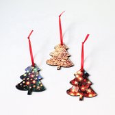 Sublimatie kerstboom hanger met rood lint 10 stuks