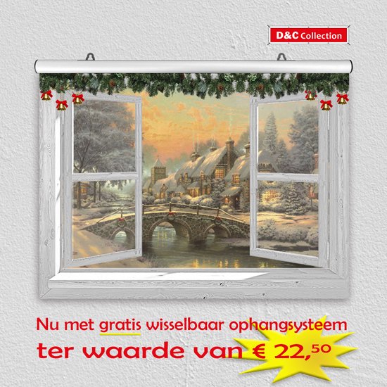 D&C Collection - poster - kerst poster - 60x45 cm - doorkijk - wit venster victoriaans landschap - winter poster - kerst decoratie- kerstinterieur - kerst wanddecoratie