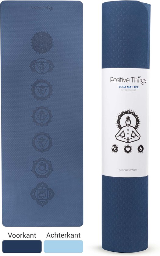 Positive Things - Yoga Mat TPE Blauw - 6mm dik - Fitness Mat Anti Slip - Trainingsmat
