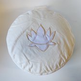 Meditatiekussen - Wit met witte lotus - Zitkussen gevuld met boekweitkaf
