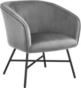 FURNIBELLA-Eetkamerstoel van stof, retro design, fluwelen stoel met rugleuning, stoel, metalen poten, grijs