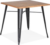 Alterego Vierkante industriële tafel 'MARCUS' van licht hout met zwarte metalen poten - 76 x 76 cm