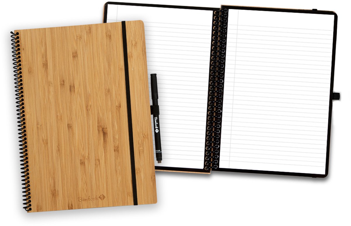Bambook Classic uitwisbaar notitieboek - Hardcover - A4 - Gelinieerd - Duurzaam, herbruikbaar whiteboard schrift - Met 1 gratis stift