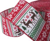Kerst Lint met IJzerdraad | Stoffen Lint met Draad | Luxe Weefband 63mm (6,3cm) | Scandic Nordic Rendier| Roomwit Rood Bruin Groen | Decoratielint | Kerstlint | Cadeaulint | Lengte