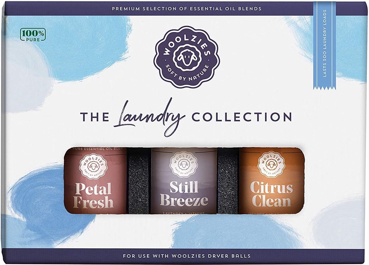 Goedkoopste Woolzies Laundry Collection Essential Oil Set | essentiële olie | 100 Pure Therapeutic Grade Aromatherapy Oil | Use with Wool Dryer Balls or Oil Diffuser | Gift Set Includes Petal Fresh, Still Breeze, Citrus Clean
