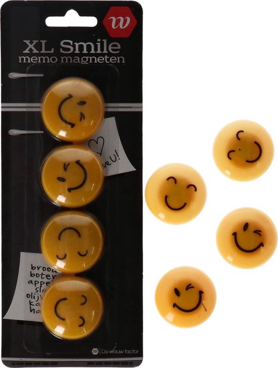 XL Smiley magneten | Memo magneten | Emoticons | Koelkast magneet | 4 stuks
