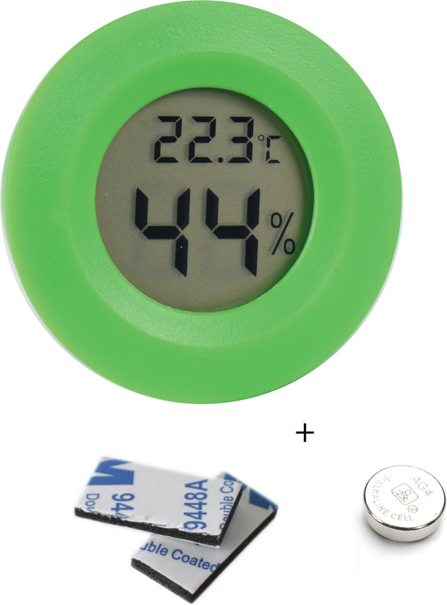 Tool Meister TM2 - Thermometer & Hygrometer - Luchtvochtigheidsmeter voor Binnen/Koelkast - Groen - Incl batterijen