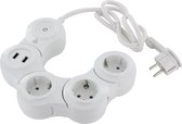 Chacon Wifi Multi stekkerdoos Snake met 3 stopcontacten en 2x USB - 16A - 1.5 m snoerlengte - Platte stekker - Met randaarde geschikt voor Nederland (Type F) - Werkt met Google Home en Alexa