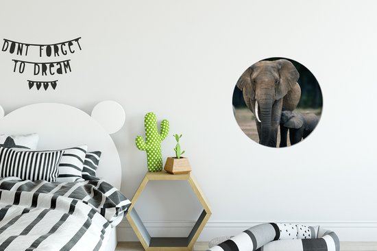 Cercle Mural - Cercle Mural Intérieur - Bébé éléphant nourri par sa mère - ⌀ 30 cm - Décoration murale - Peintures Ronds