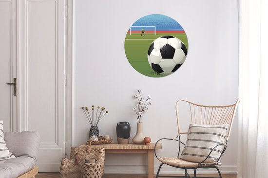Illustration d'un ballon de football sur le terrain dans le stade Sticker mural cercle mural 80x80 cm / cercle papier peint / cercle mural / cercle vivant - autocollant & coupe ronde