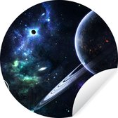 WallCircle - Muurstickers - Behangcirkel - Kleurrijke afbeelding van de melkweg met planeten - ⌀ 120 cm - Muurcirkel - Zelfklevend - Ronde Behangsticker XXL