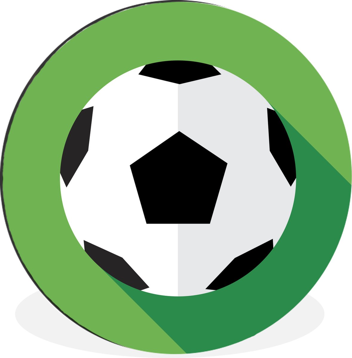 WallCircle - Wandcirkel - Muurcirkel - Een illustratie van een voetbal op een groene achtergrond - Jongens - Meisjes - Kinderen - Aluminium - Dibond - 90x90 cm - Binnen en Buiten