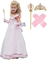 Prinsessenjurk Meisje - Verkleedkleding - Roze Jurk - maat 122/128 (130) - met pailletten kroon - Inclusief accessoires - Feestjurk - Communiejurk