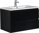 Badmeubel mat zwart 80 cm met mineraalmarmer wastafel 1 kraangat