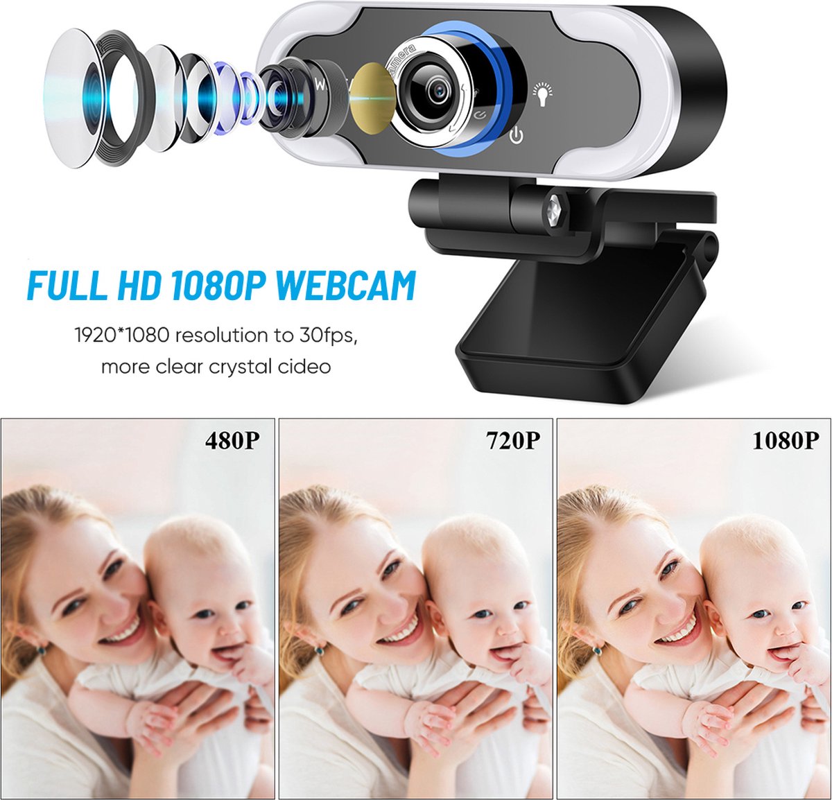 Webcam - Webcam met Microfoon - Full HD - Webcams - Gaming - Webcam voor PC - Plug&Play - Webcam cover - Laptop Camera - Webcam voor Computer - Windows/IO - Teams - Zoom - USB 2.0 - Werk EN thuis