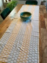Licht grijze en gele Inabel bed of tafel loper (Handgeweven)