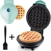 Aphro Wafelijzer - Wafelijzer - Wafelmaker - Mini Wafelijzer - Keto - Inclusief kookboek - Met Gratis Keukenkwast - Mint - Keto Dieet -Met indicatielampje & antiaanbaklaag - Klassieke Wafels 