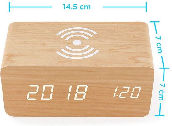 Boavida -Houten Digitale Wekker - Reiswekker - Wekkers Digitaal Draadloos Oplader Iphone Weerstation Binnen