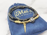 Mei's Tibetan Onyx Rod | Tibetaanse armband dames | Edelsteen / Zwarte Onyx / Koper | polsmaat 16 cm / zwart / goud