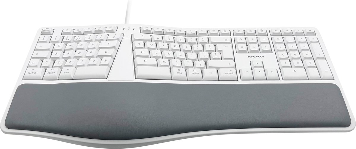 Macally MERGOKEY-UK Bedraad USB-A ergonomisch toetsenbord met polssteun voor Mac - Wit - Brits/Nederlands (QWERTY)