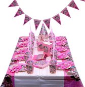 Lo - Meisjes - 194 st - Verjaardag - Versiering - Set - Feest - pakket - ballonnen - Kinder feest - XXL - lol - Feestpakket - Decoratie -Taart - Topper - Slingers - Borden -Bekers