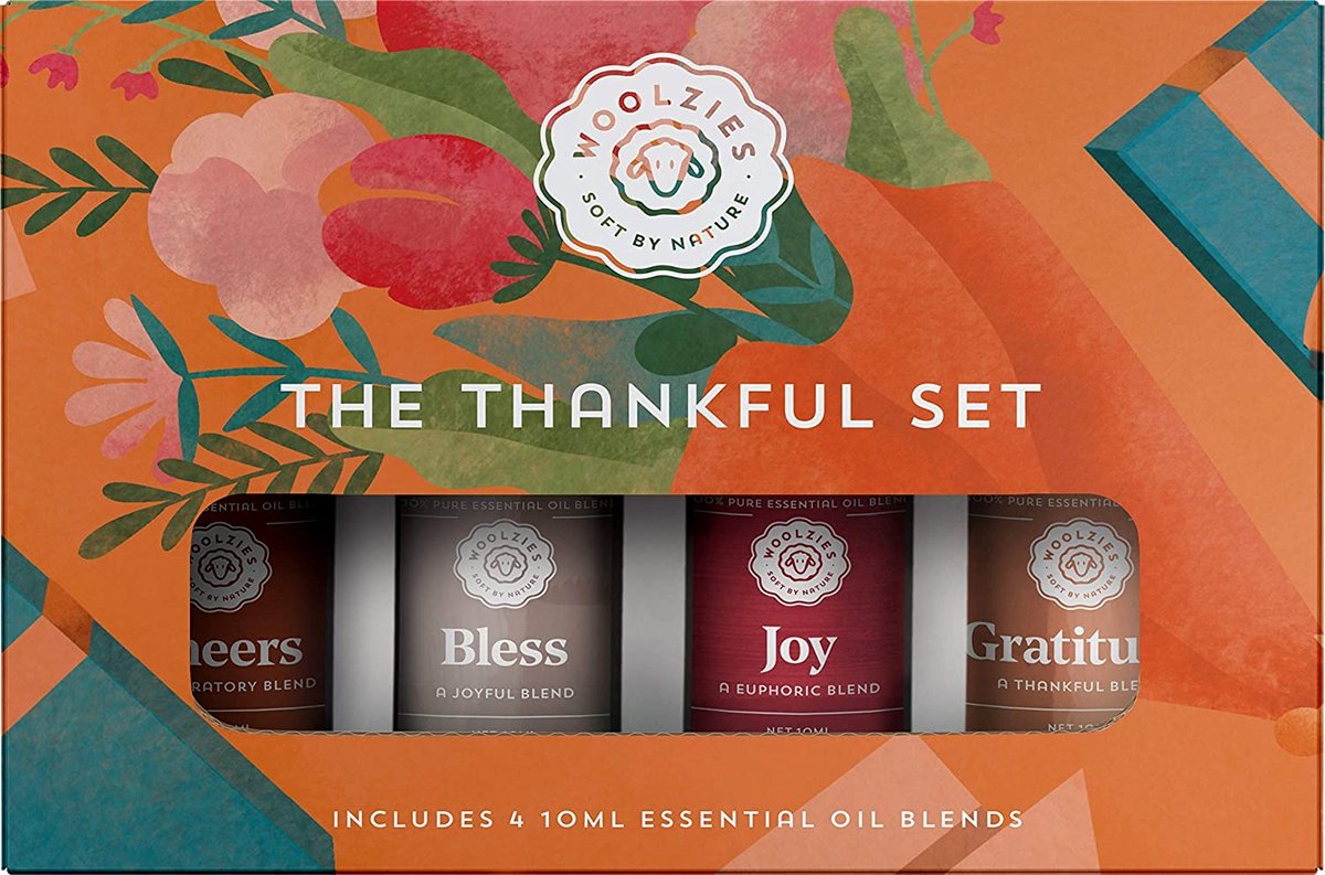 Goedkoopste Woolzies Thankful Collection Set of 4 Therapeutic Grade Essential Oil - Cheers, Bless, Joy, Gratitude - 10 ML