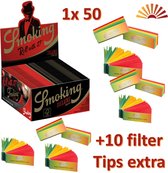 Smoking Black King Size Slim Rolling Papers (50stuks) + 10 pakjes Flying Rasta Filter Tips Combinatie