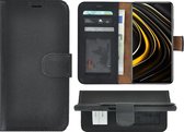 Hoesje Xiaomi Poco M3 - Bookcase - Portemonnee Hoes Echt leer Wallet case Zwart