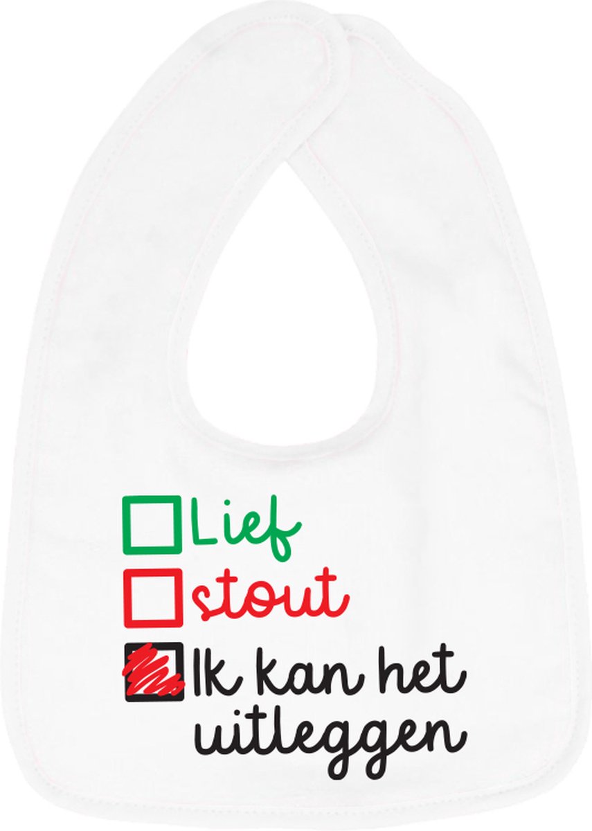 Goedkoopste Hospitrix Slabbetje met Tekst Lief Stout Wit - Kerstcadeau - Cadeau Zwangerschap - Baby Kwijldoek - Kwijllap - Morslap - Bavette