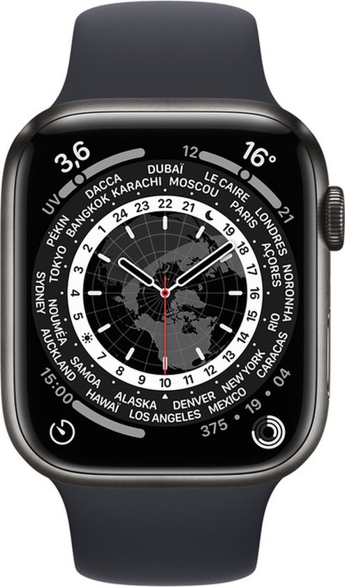 Apple Watch Series 7 - Edition - Space Black Titanium - Zwart - GPS + Cellular - 45 mm - Midnight Sport Band