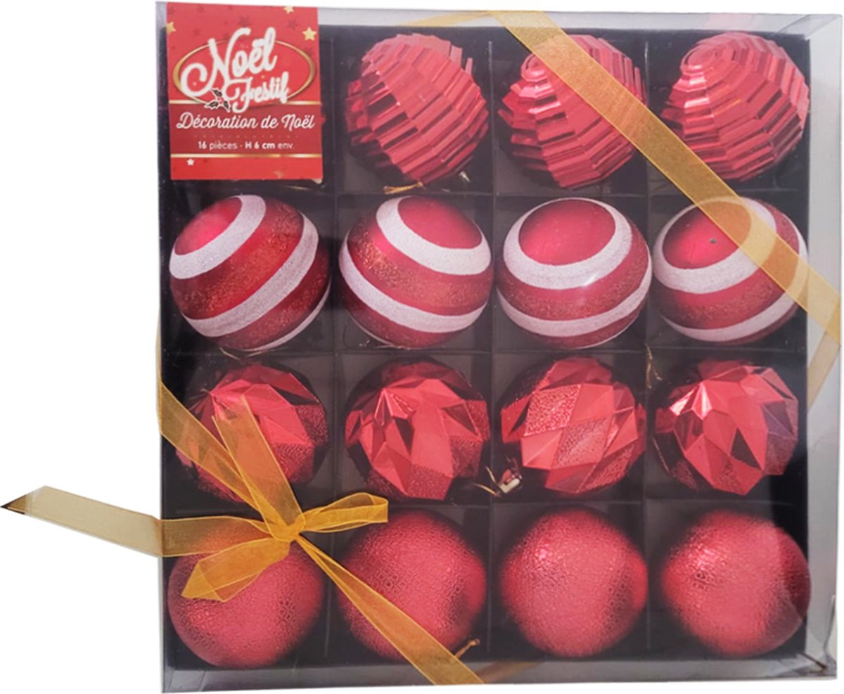 Kerstballen Arabesques 16 pc's Ø6cm - Plastic - Rood - Rouge - SILUMEN