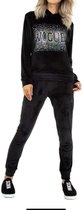 Dames huispak/vrijetijdspak velours met gekleurde bies L/XL 38-40 zwart/goud/zilver/roze