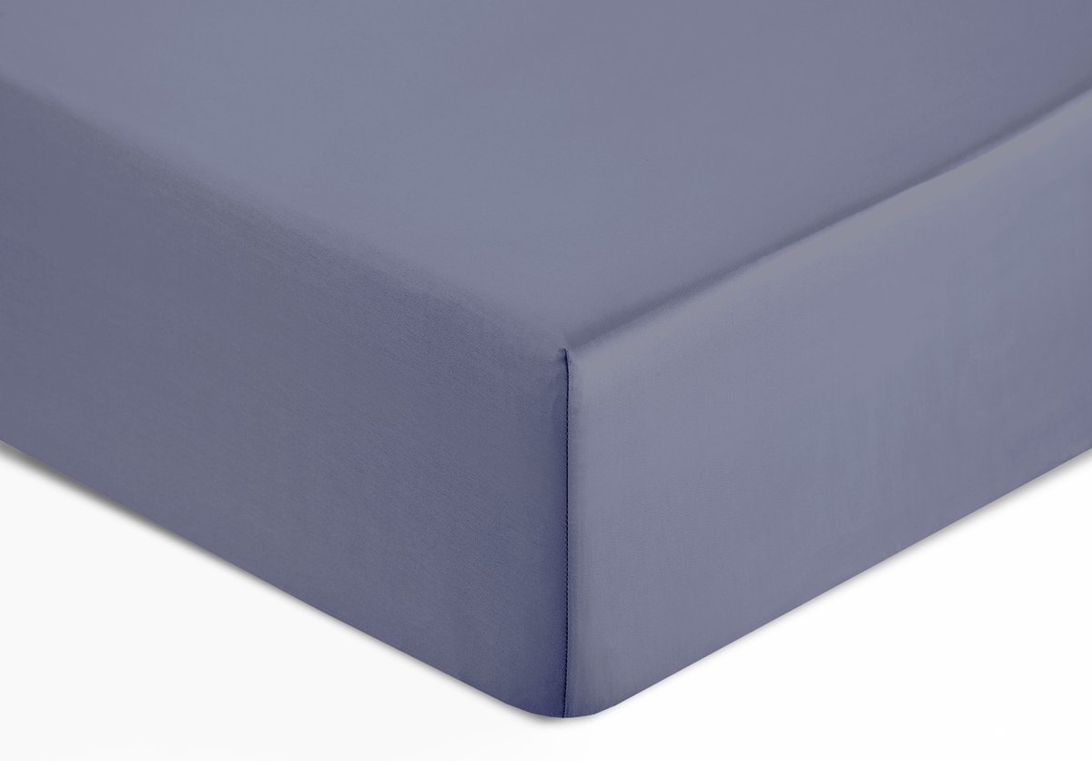 The Linen Collection - Hoeslaken - Katoensatijn - Blauw - 160x200x30 - 300 Thread Count