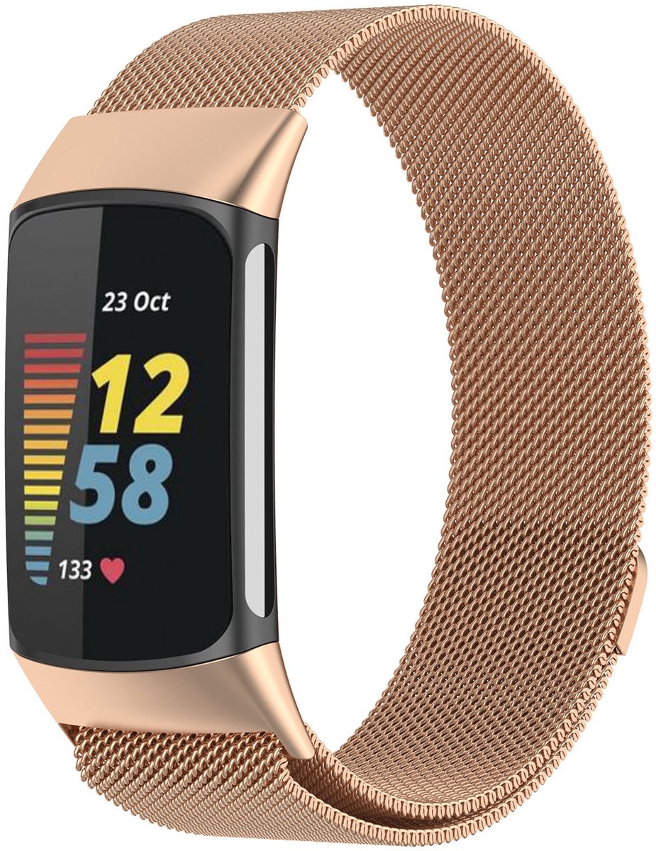 123watches milanese band - rose goud - - Geschikt voor Fitbit Charge 5 & 6