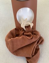 Bijtring | Tutdoek |  knuffeldoek | katoen | hydrofieldoek | met houten bijtring konijn