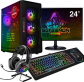 ScreenON - Gaming Set - Y52184 - W1 (GamePC.Y52184 + 24 Inch Monitor + Toetsenbord + Muis & Muismat + Headset & Houder)
