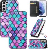 Luxe PU Lederen Wallet Case met Magneetsluiting voor Galaxy S21 5G _ Kubus Patronen