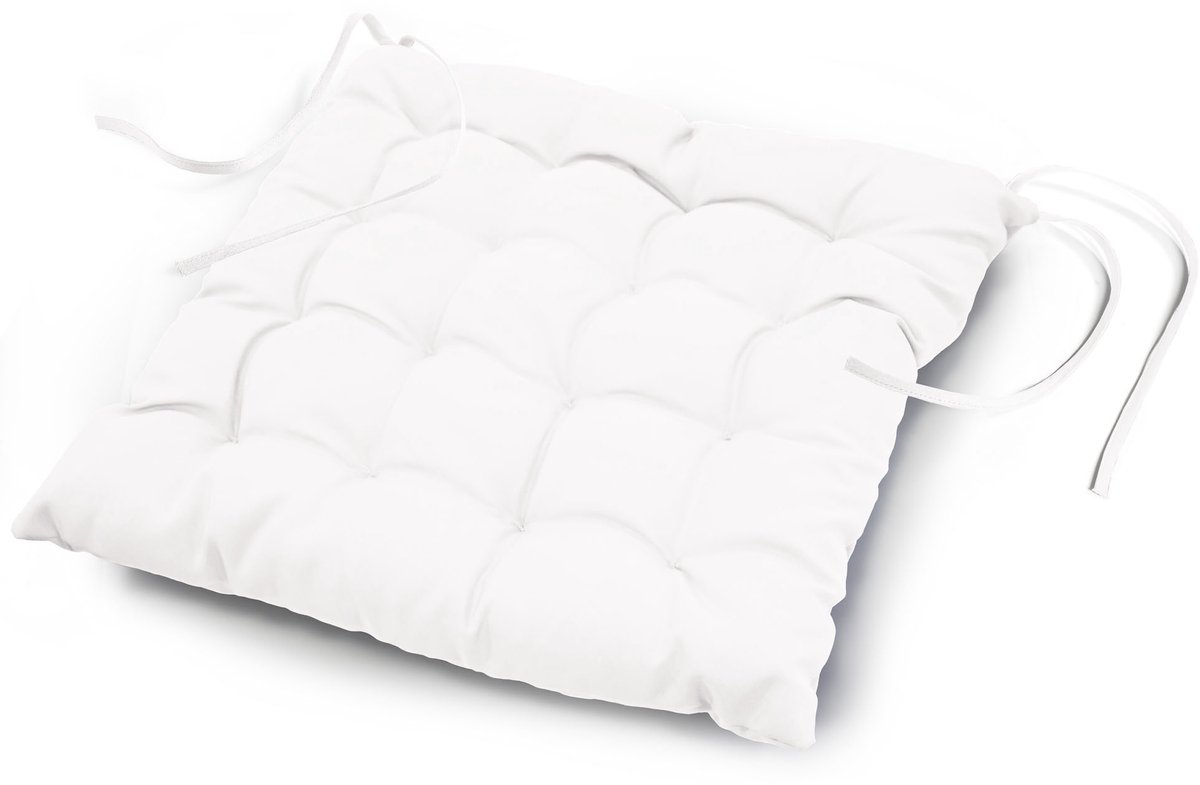 Stoelkussen Essential Wit 40 x 40 cm - Eetkamer & Tuinstoel zitkussen met linten - 100% Polyester - Geschikt voor buiten