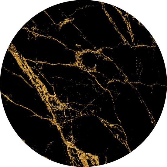 Papier peint non tissé - Wall Circle Marble Zwart Yellow Gold – Wall Circle Vinyl sur papier peint intissé – Ø 146 cm